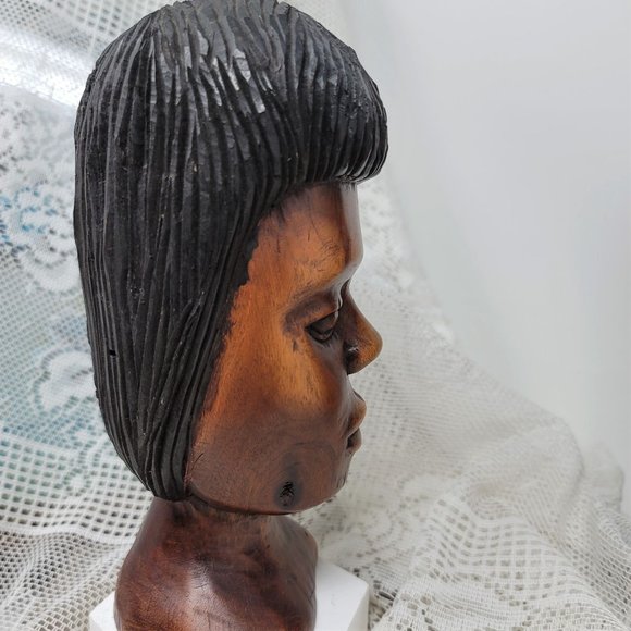 Vintage Hand Carved Woman's Head Figurine - Picture 4 of 9
